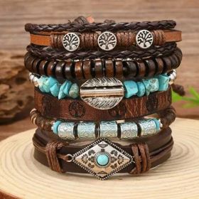 Bratara handmade din turcoaz si piele naturala F01